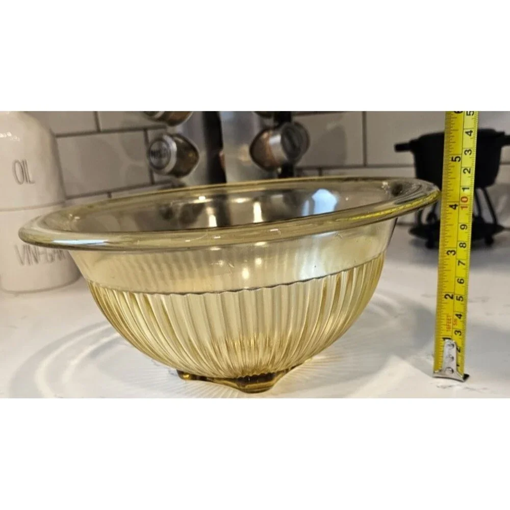 Federal Glass Set of 3 Mixing Bowls Amber/Yellow Ribbed